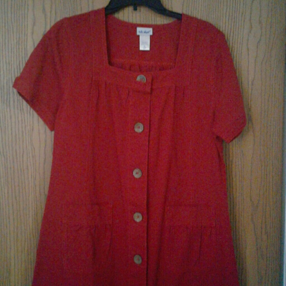 Red cotton mid length dress